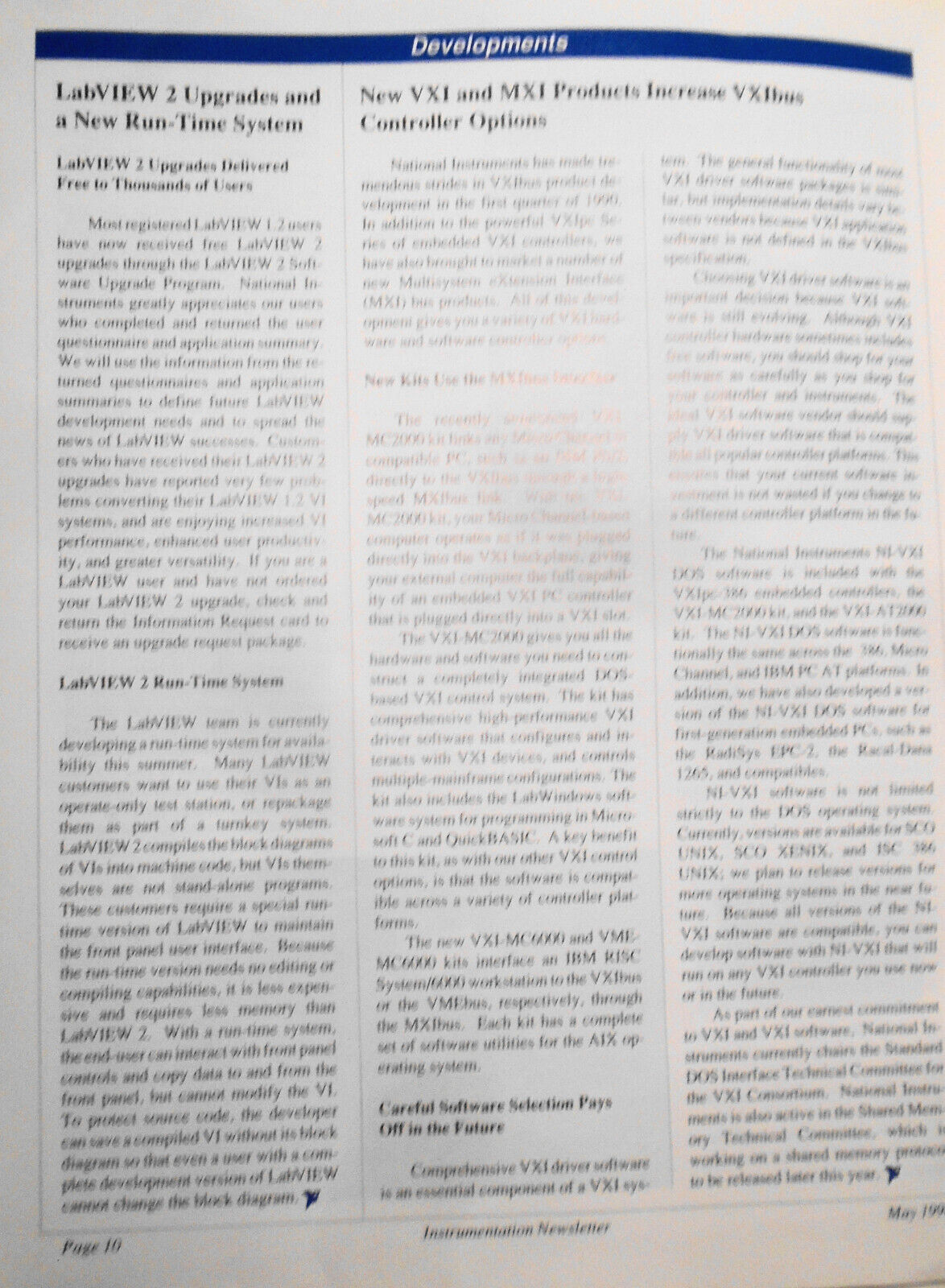 Instrumentation Newsletter, by National Instruments -  May 1990. LabVIEW 2, etc.