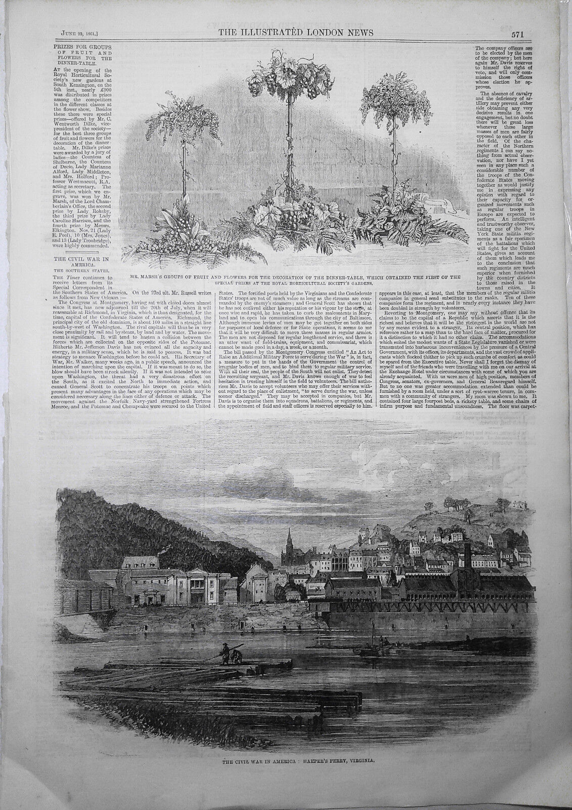 The Civil War in America. Harper's Ferry Virginia - Illustrated London News 1861