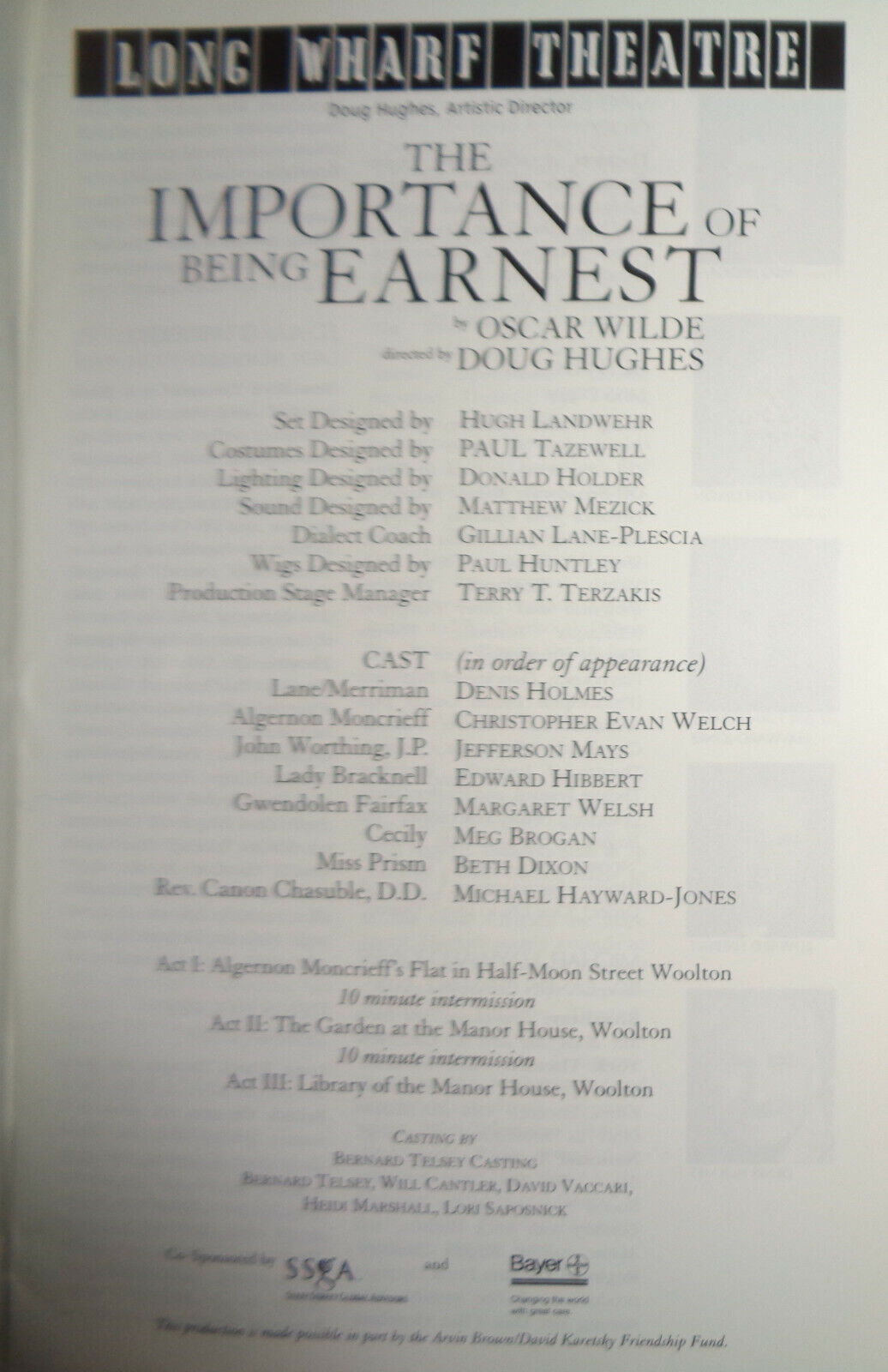 THE IMPORTANCE OF BEING EARNEST - SOUVENIR PROGRAM LONG WHARF THEATRE, 1999.