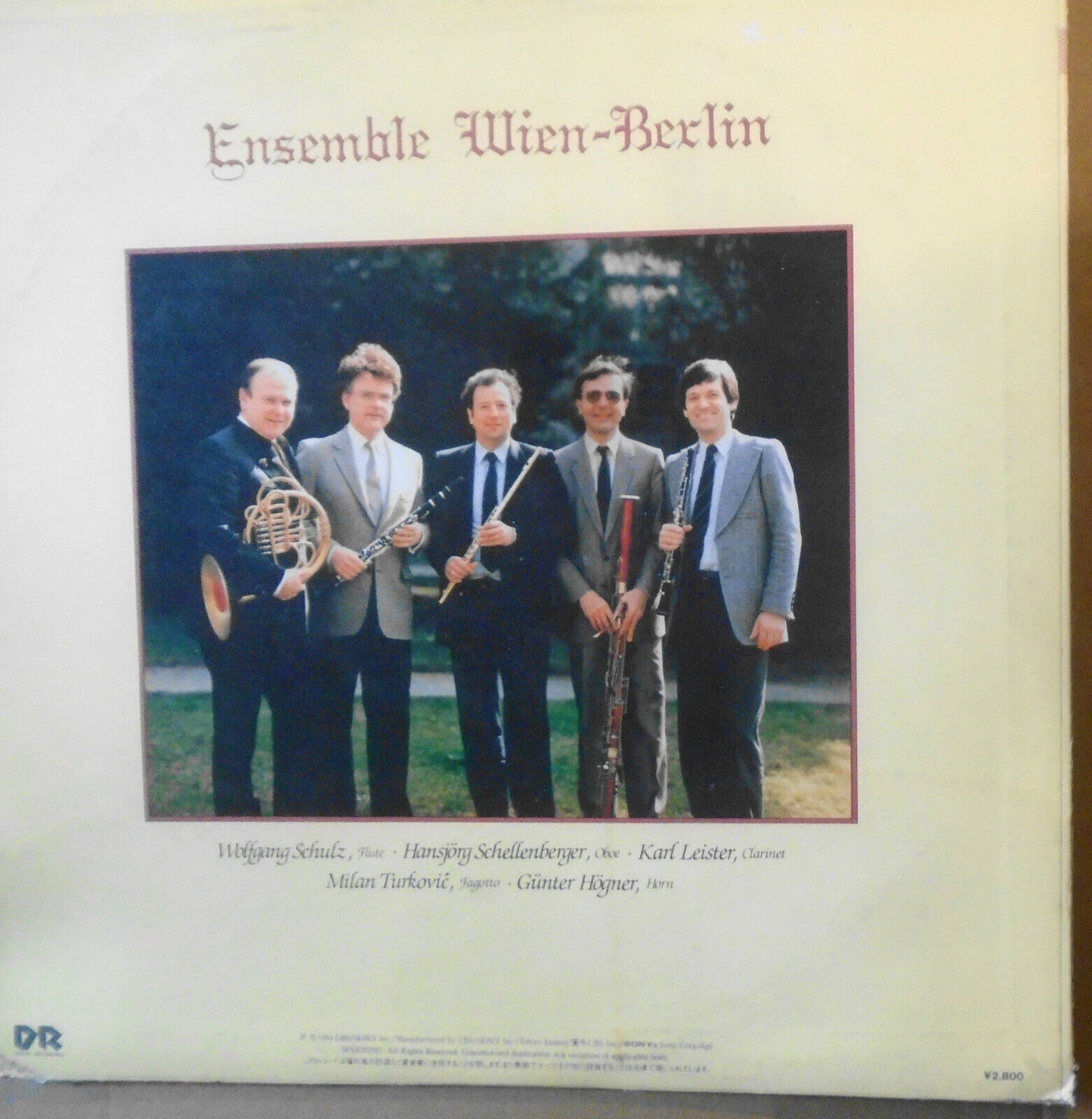 Ensemble Wien-Berlin Mozart - vinyl LP - Japan issue : CBS / Sony 1984. NM/VG