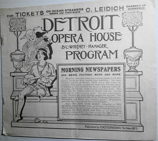 1907 "The College Widow" program - Detroit Opera House - with early Cadillac ad