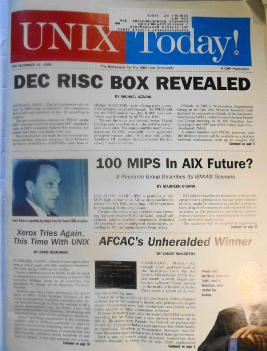 UNIX Today, December 12, 1988. The newspaper for the UNIX user community