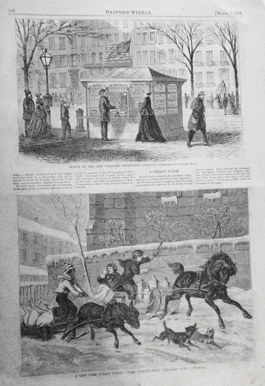 Booth of Soldiers' Messenger Co. / Pork vs. Milk / Horse Flesh & Trimmings. 1868
