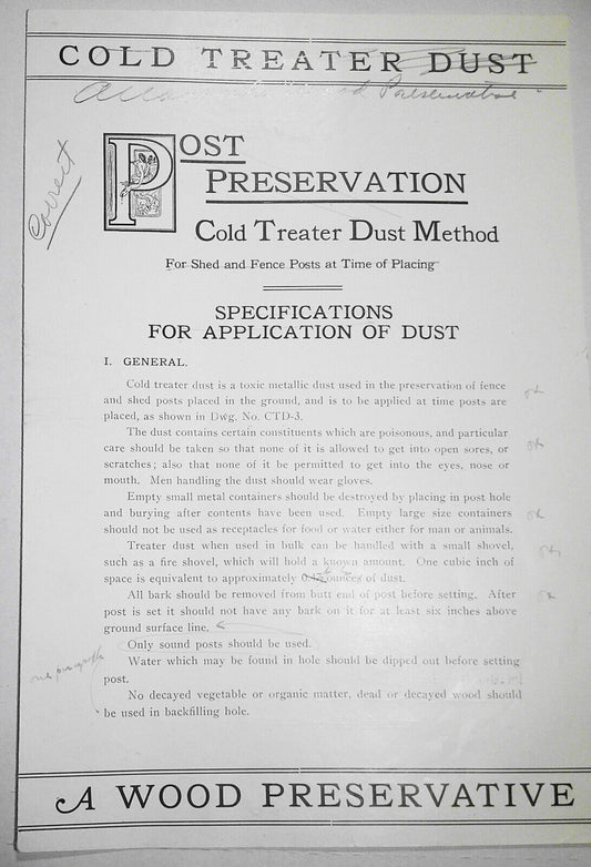 Post Preservation Cold Treater Dust - brochure by Anaconda Mining Company, 1920