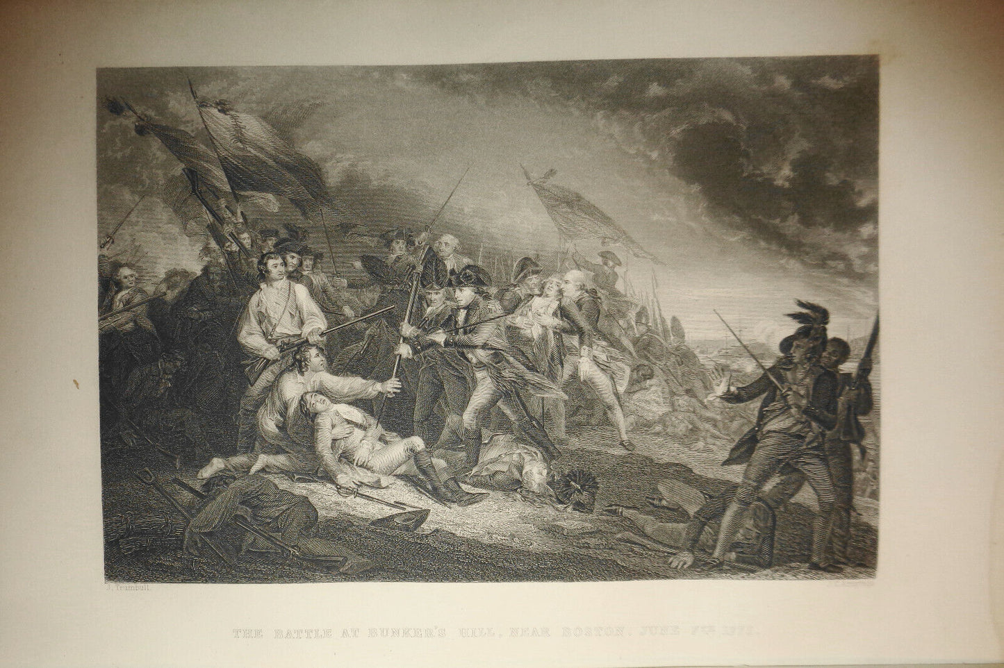 1860 The Battle at Bunker's Hill Near Boston June 7, 1775 - original print