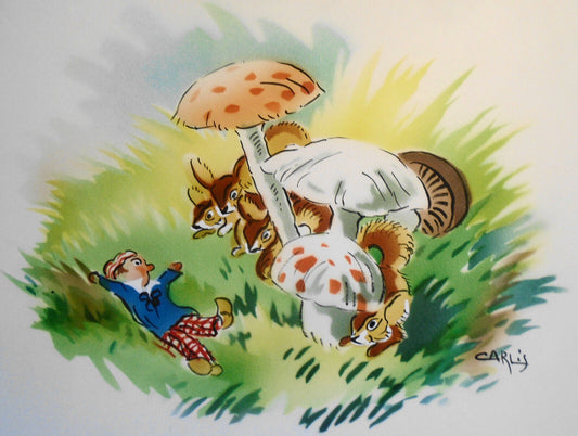 Attention! Squirrels, by C Arlis - original watercolor print - 18x11 1/2"