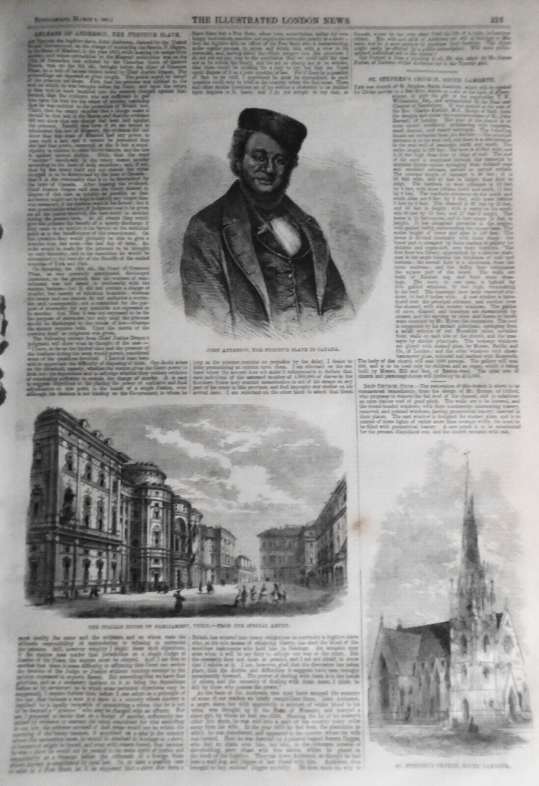 John Anderson the fugitive slave in Canada released Illustrated London News 1861