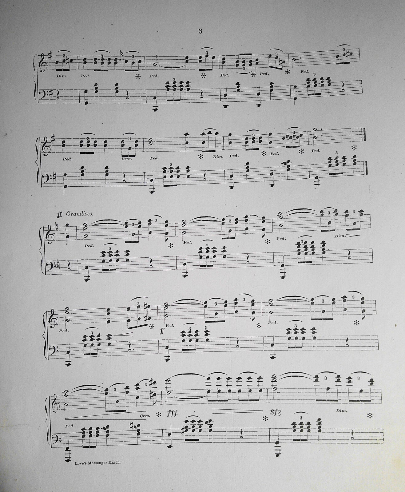 1868 Love's Messenger March, by  V.  B. Aubert - Original Sheet Music