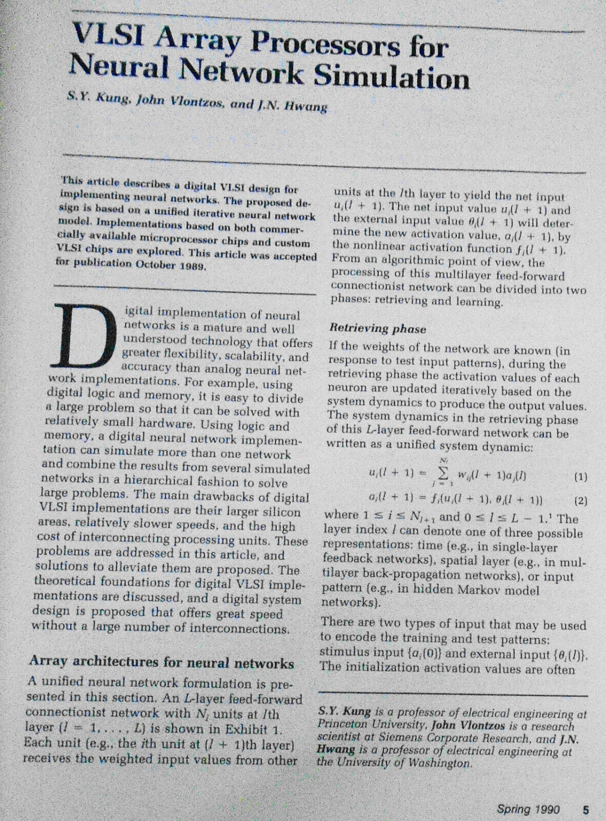 Journal of Neural Network Computing, Spring 1990