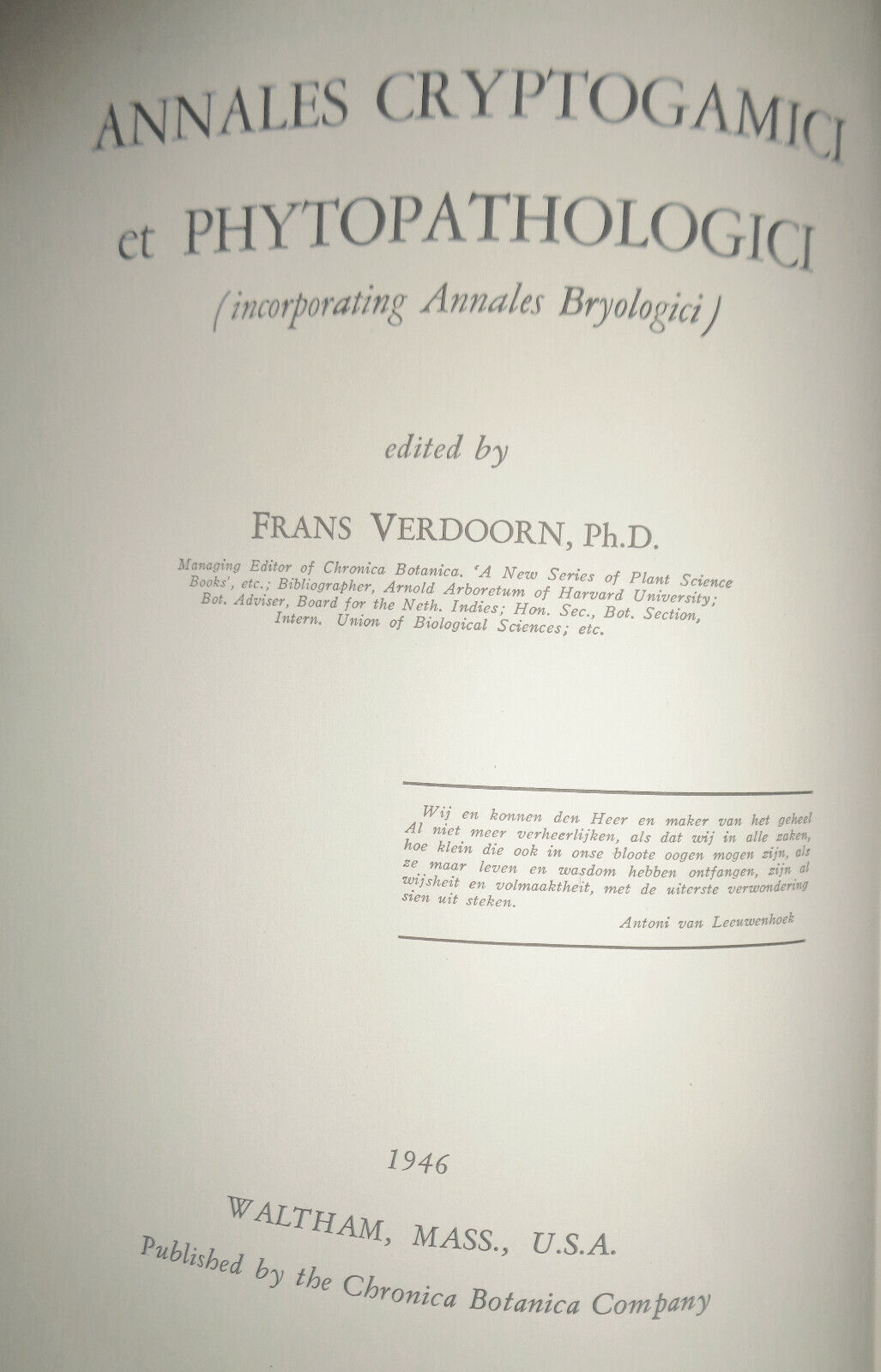 The Genus Bazzania In Central And South America. 1946. Custom leather binding