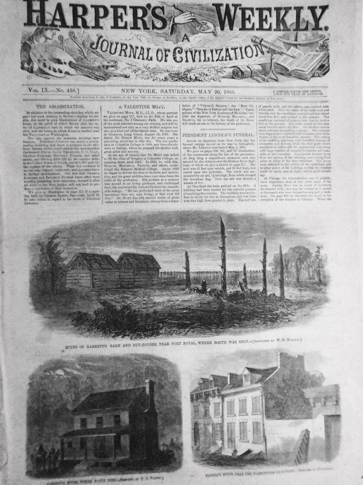 Harper's Weekly May 20, 1865. Original: Lincoln, Booth,  Blacks and the Ballot.