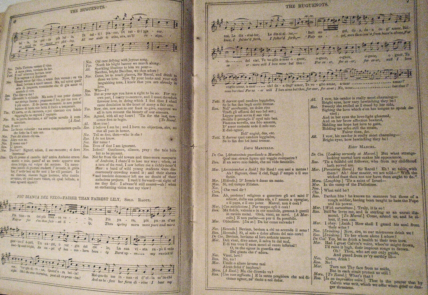Meyerbeer's opera Les Huguenots 1860. Italian text, English translation, music.