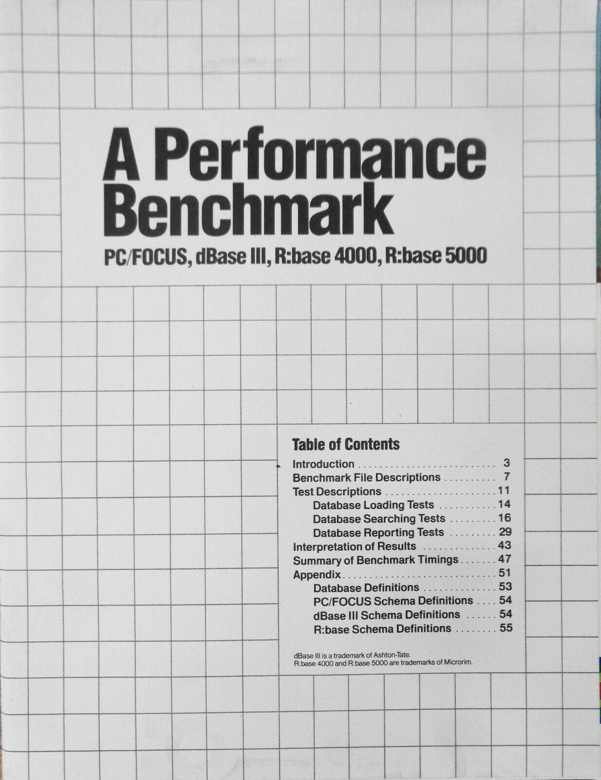 A Performance Benchmark - PC/FOCUS, dBase III, R:Base 4000, R:Base 5000