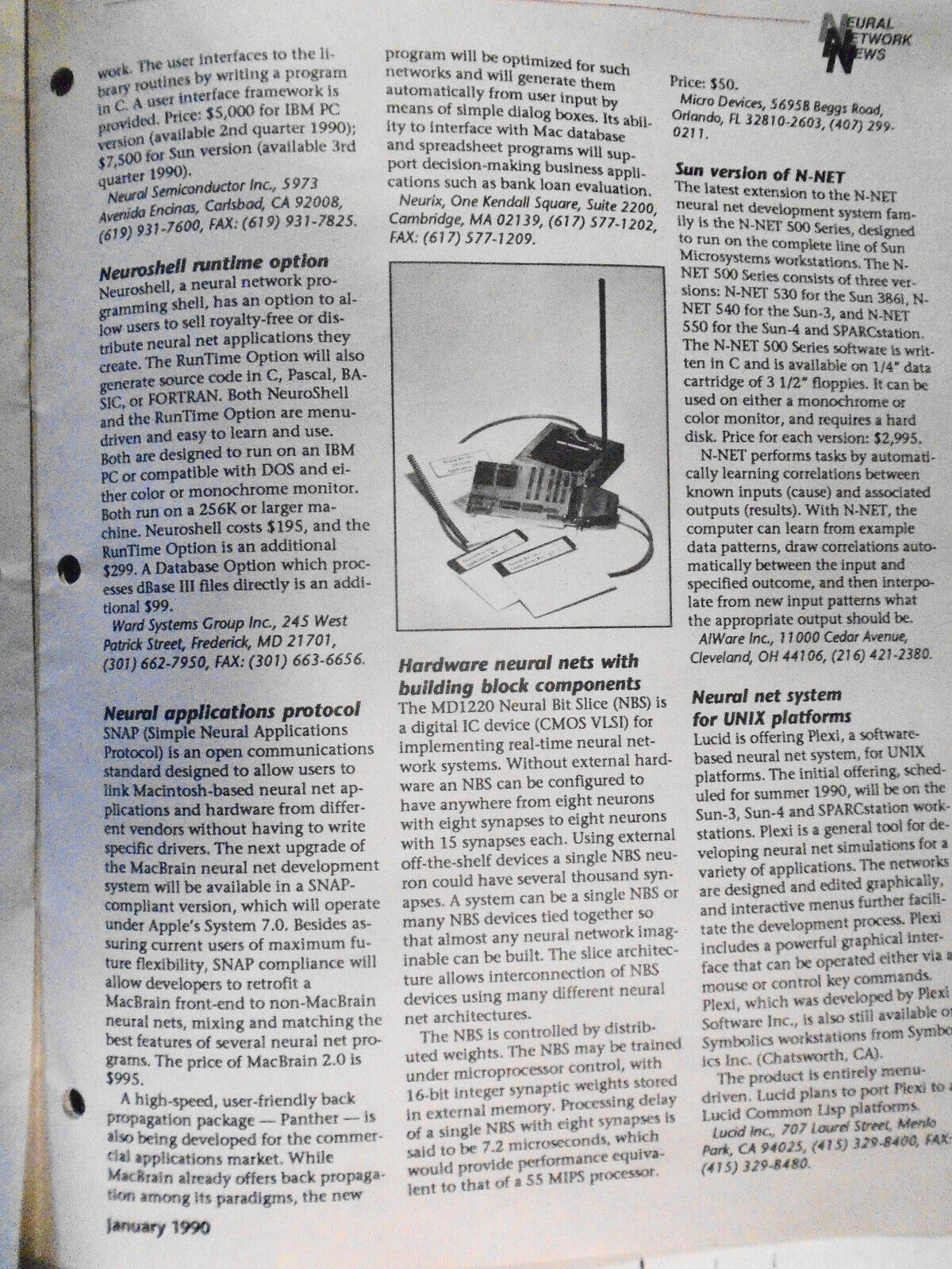 Neural Network News, January 1990. Daniel A. Blanchard, editor. Newsletter.