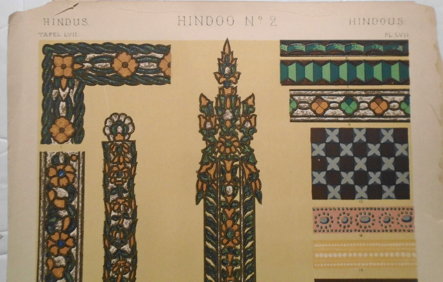 1868 Hindoo No. 2, by Owen Jones Color Lithograph from The Grammar of Ornament