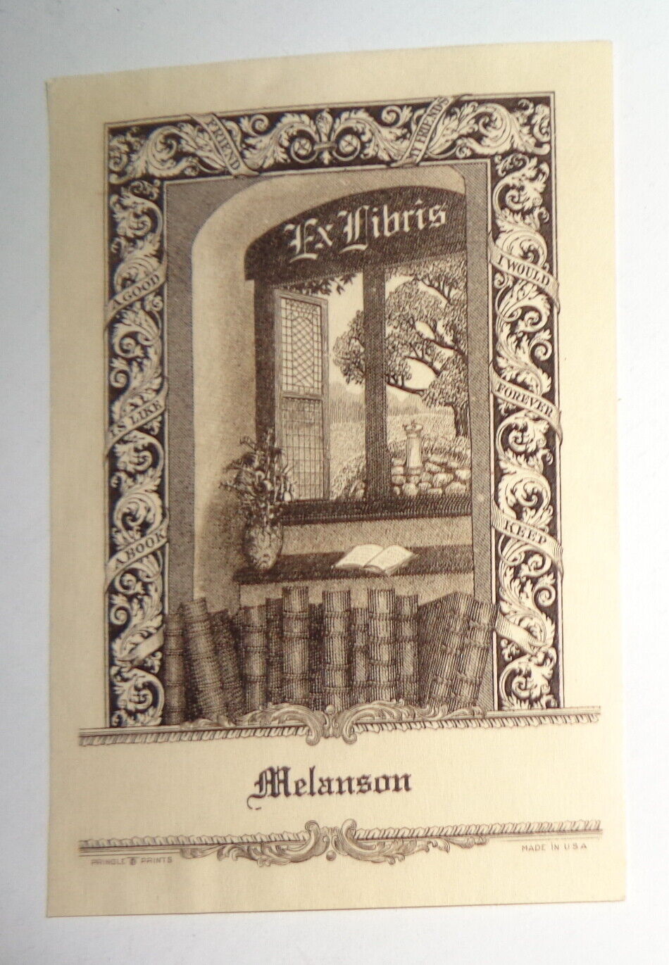 Melanson Ex Libris Bookplate - 1930's - Pringle Prints