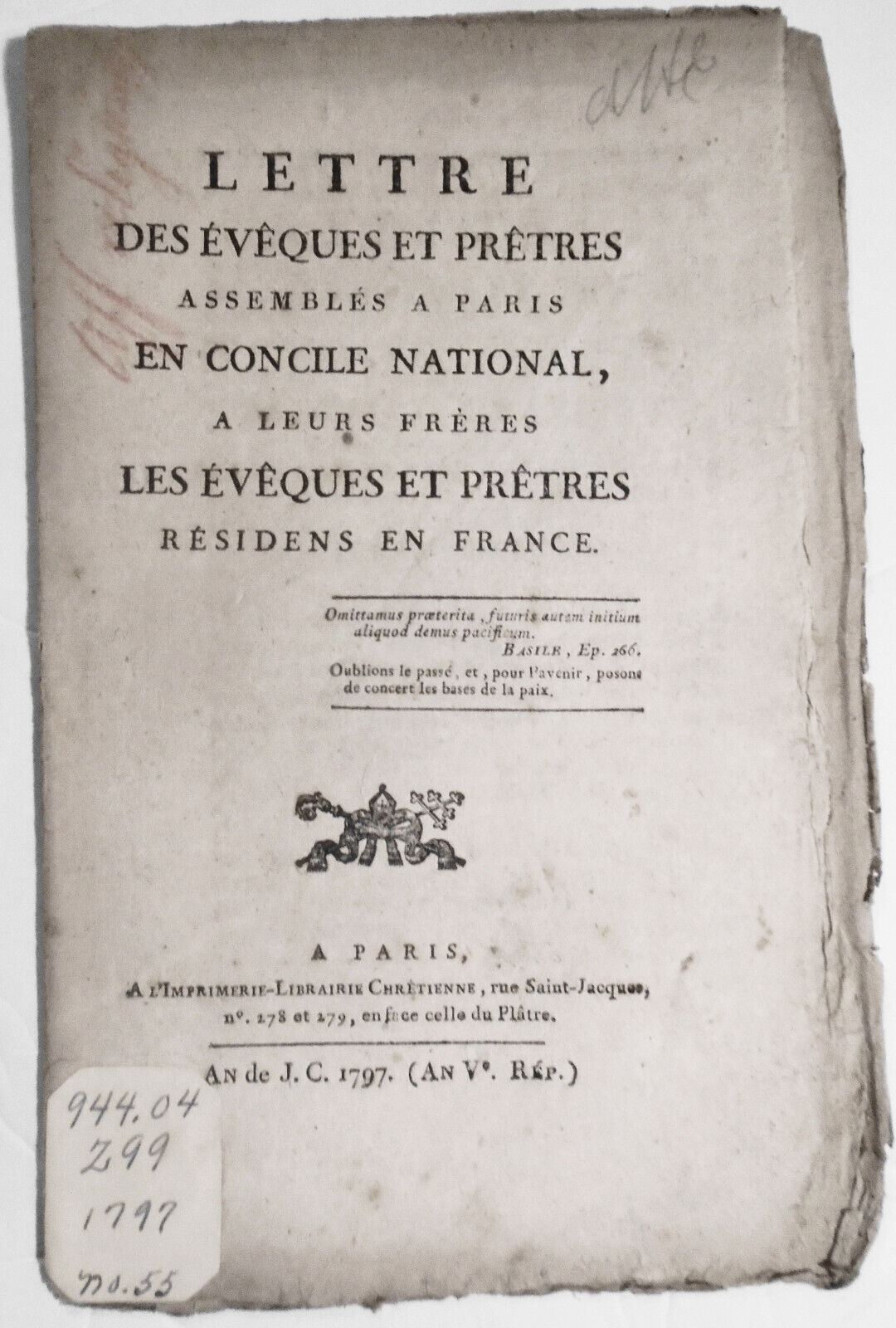 1797 Lettre des évêques et prêtres assemblés a Paris en Concile national