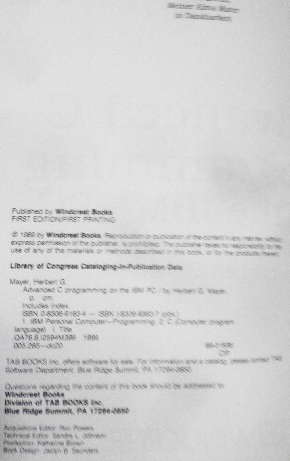 Advanced C Programming on the IBM PC, by Herbert G. Mayer. 1989. First edition.