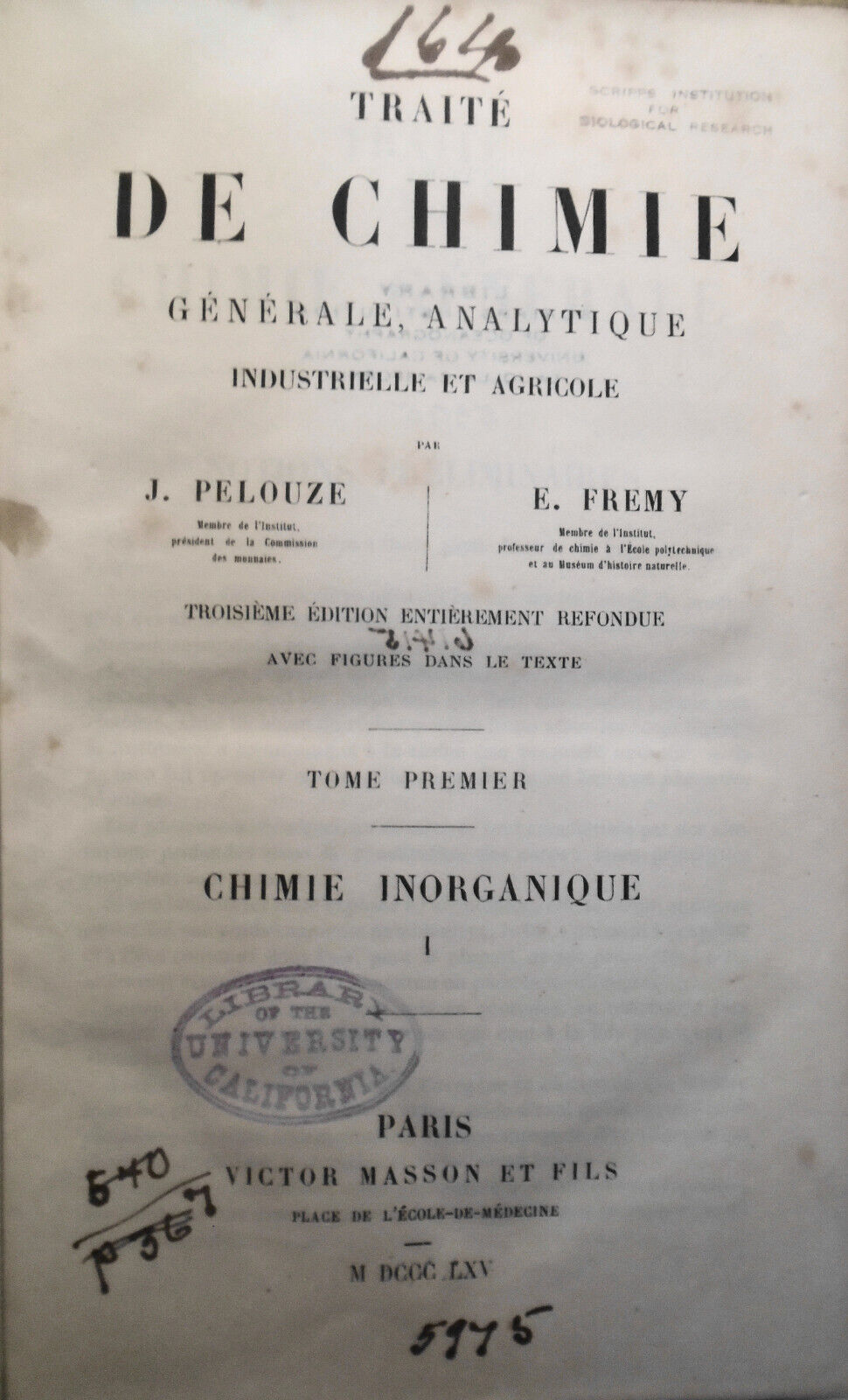 1865 Traité de chimie générale analytique industrielle et agricole. 7 Vol set