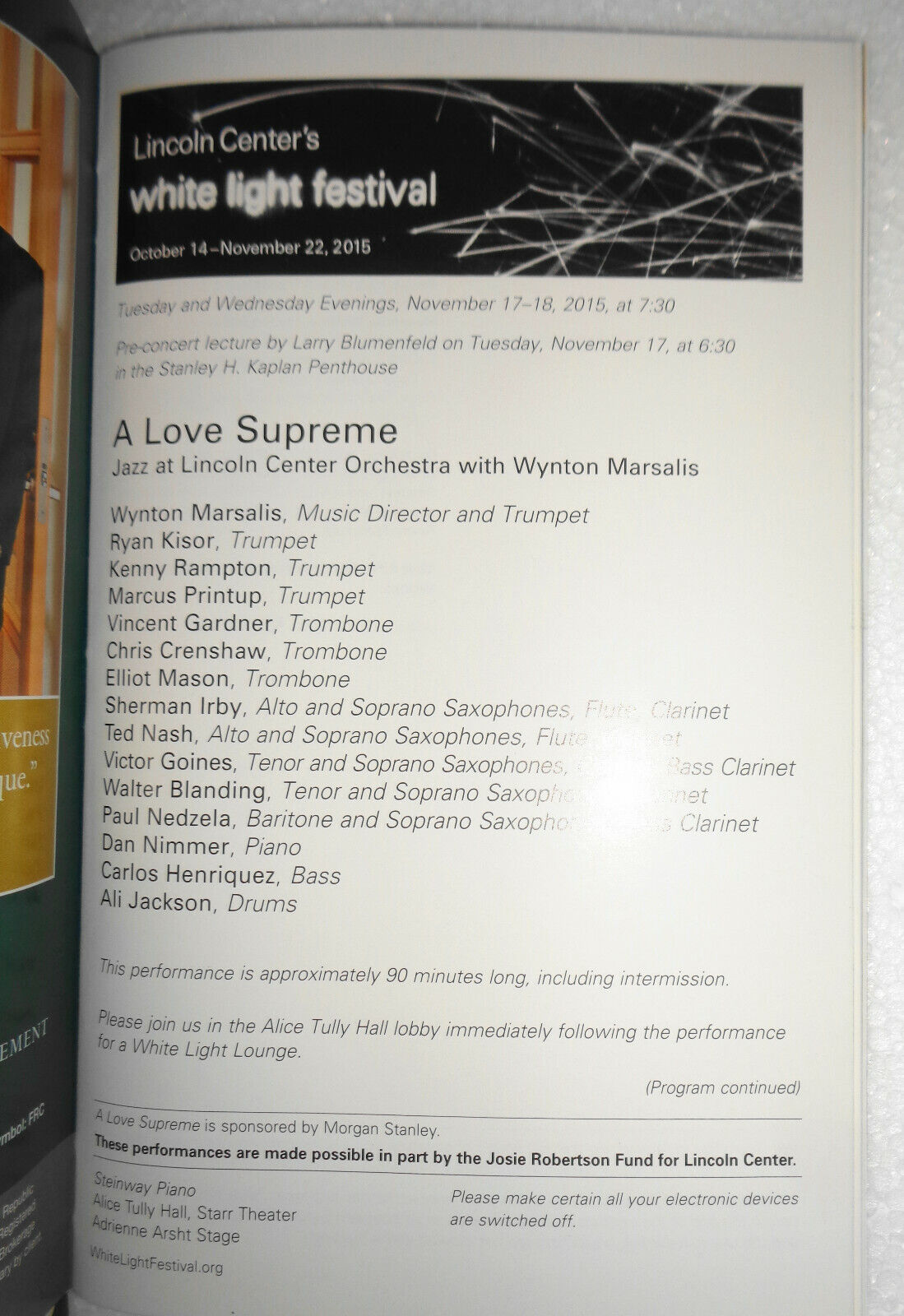 John Coltrane A Love Supreme, White Light Festival Playbill 2015 - Marsalis arr.