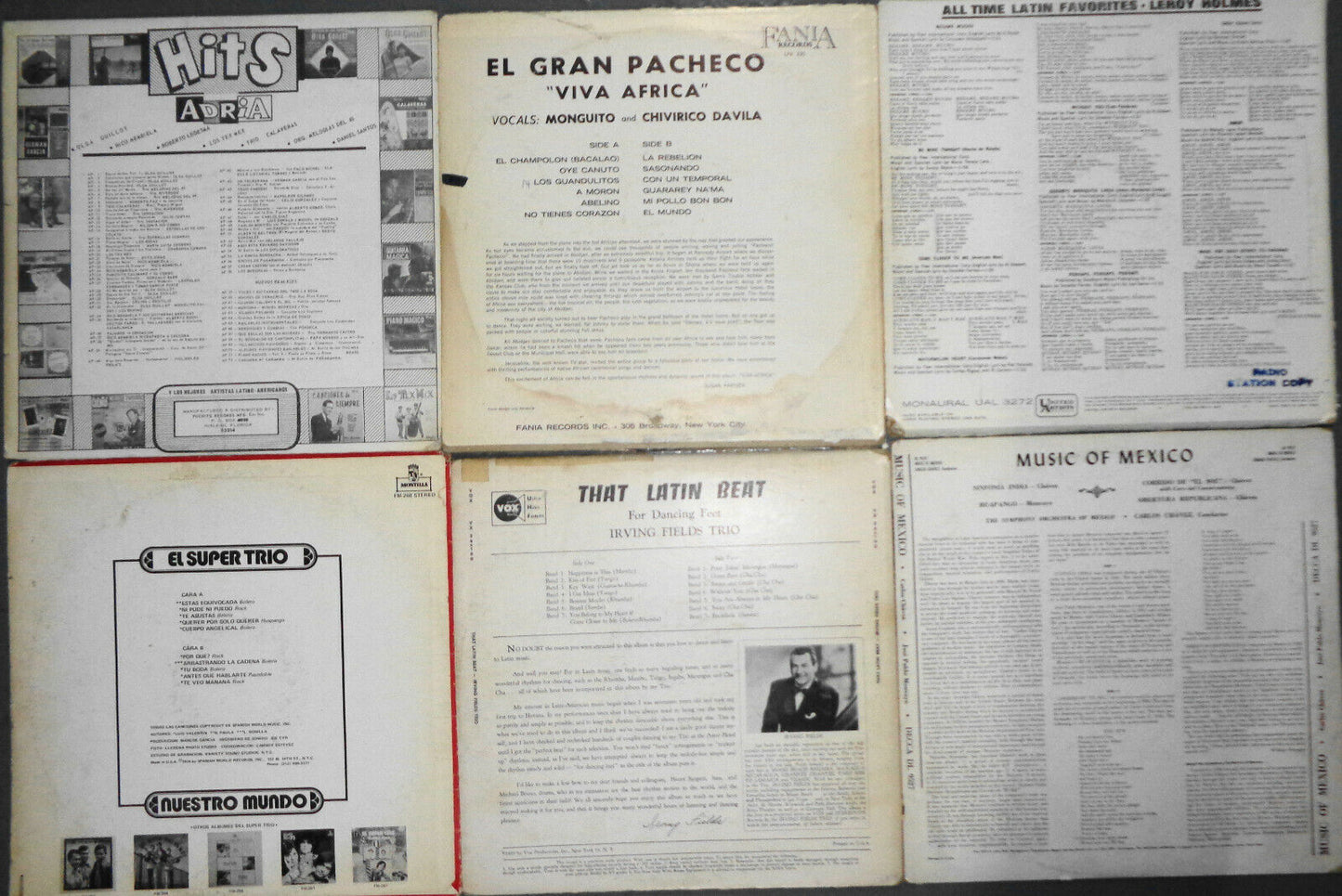 6 Latin LPs : Pacheco, Olga Guillot, Leroy Holmes, Super Trio, Irving Fields...