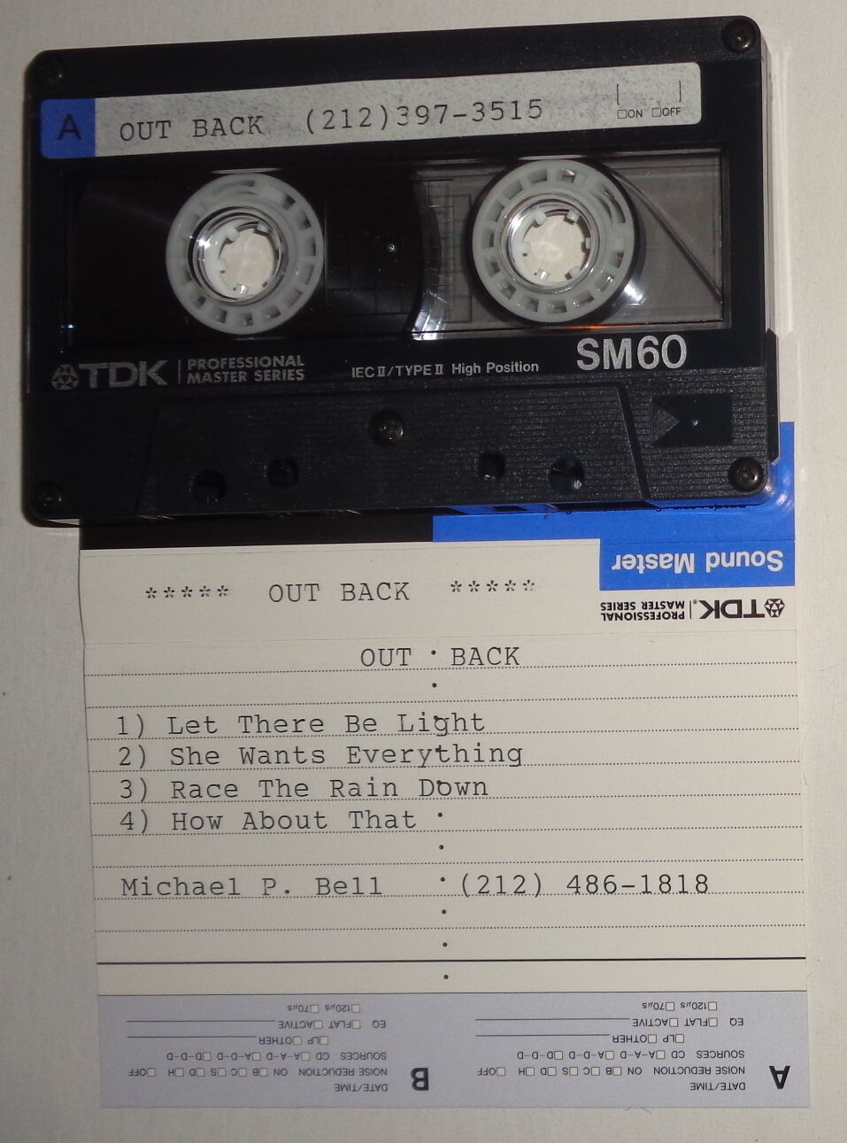 Dennis Phelps and Out Back - Rare Rock Demo Cassette 1990 - 4 tracks