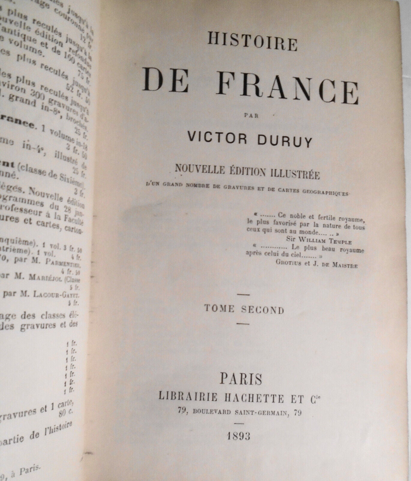 1893 Histoire de France, par Victor Duruy. 2 Vols. 12 color maps; 254 gravures
