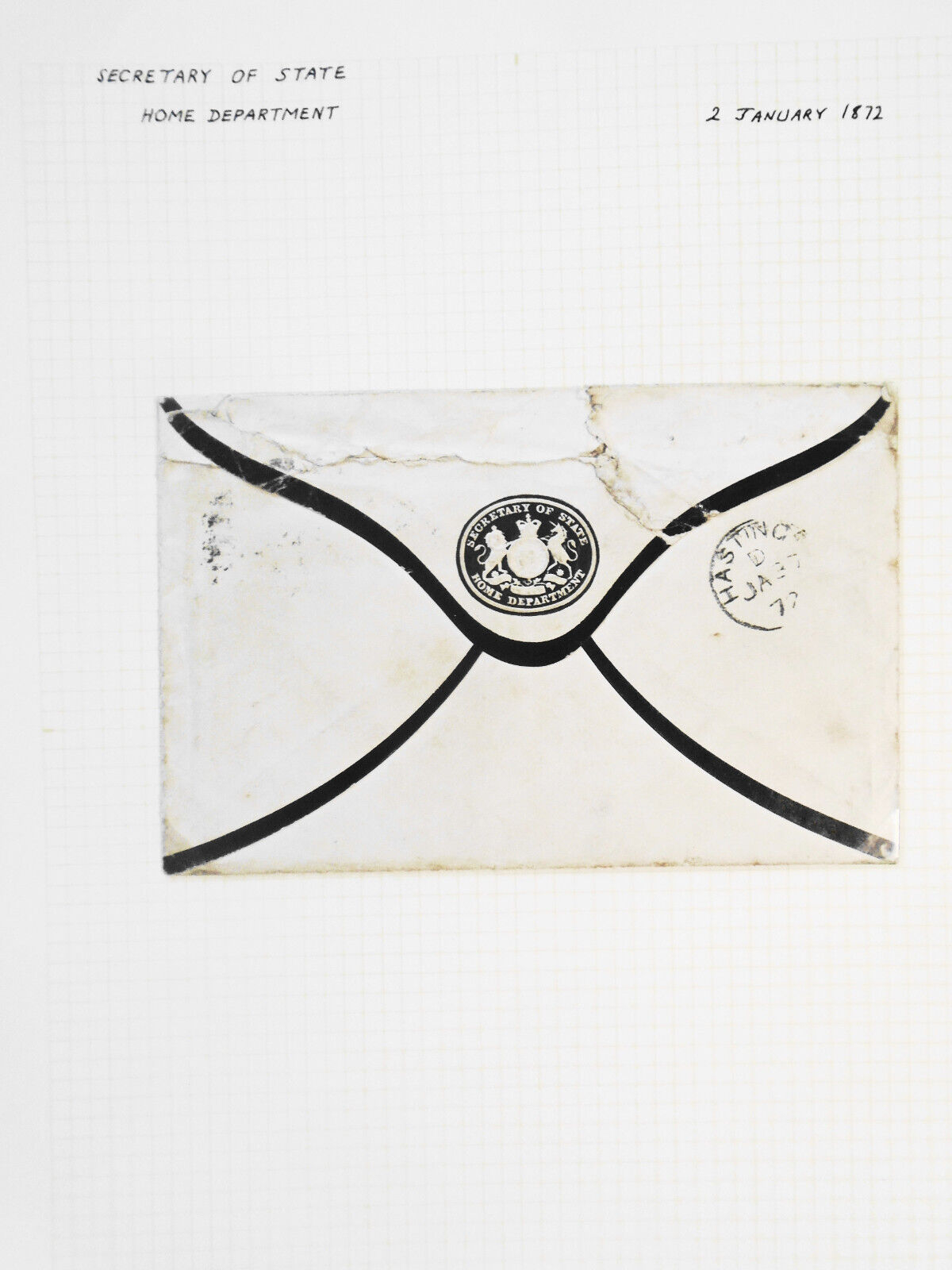 1872 Secretary of State, Home Department. Great Britain postal cover with letter