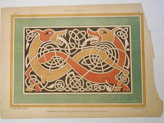 Edad Media Ornamento de estilo celta.. -  lithograph ca 1890 by J Aleu Barcelona