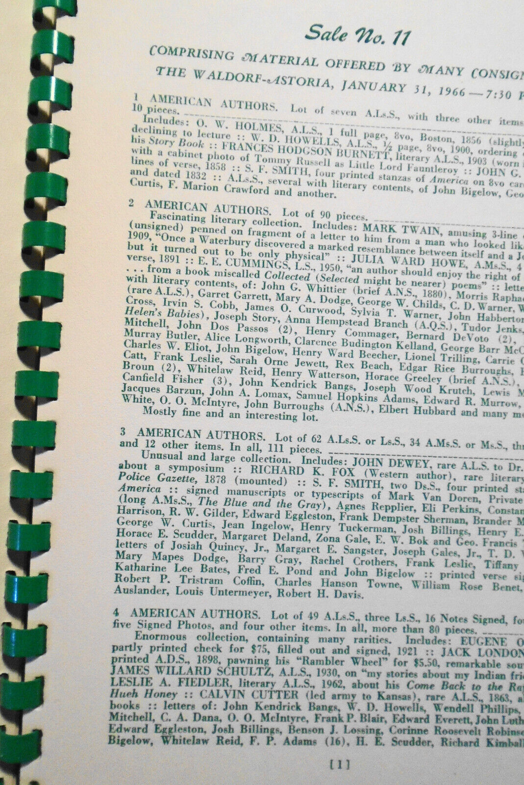 Charles Hamilton - Auction No. 11, Jan. 1966. Catalog with prices realized list