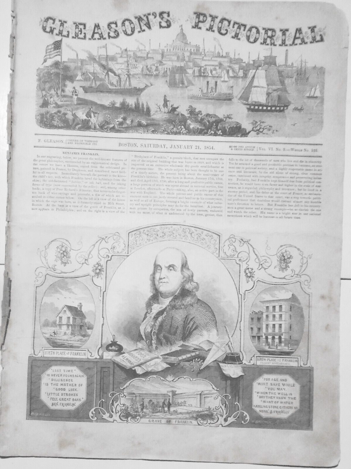 Gleason's Pictorial January 21, 1854 - Benjamin Franklin; National costumes, etc