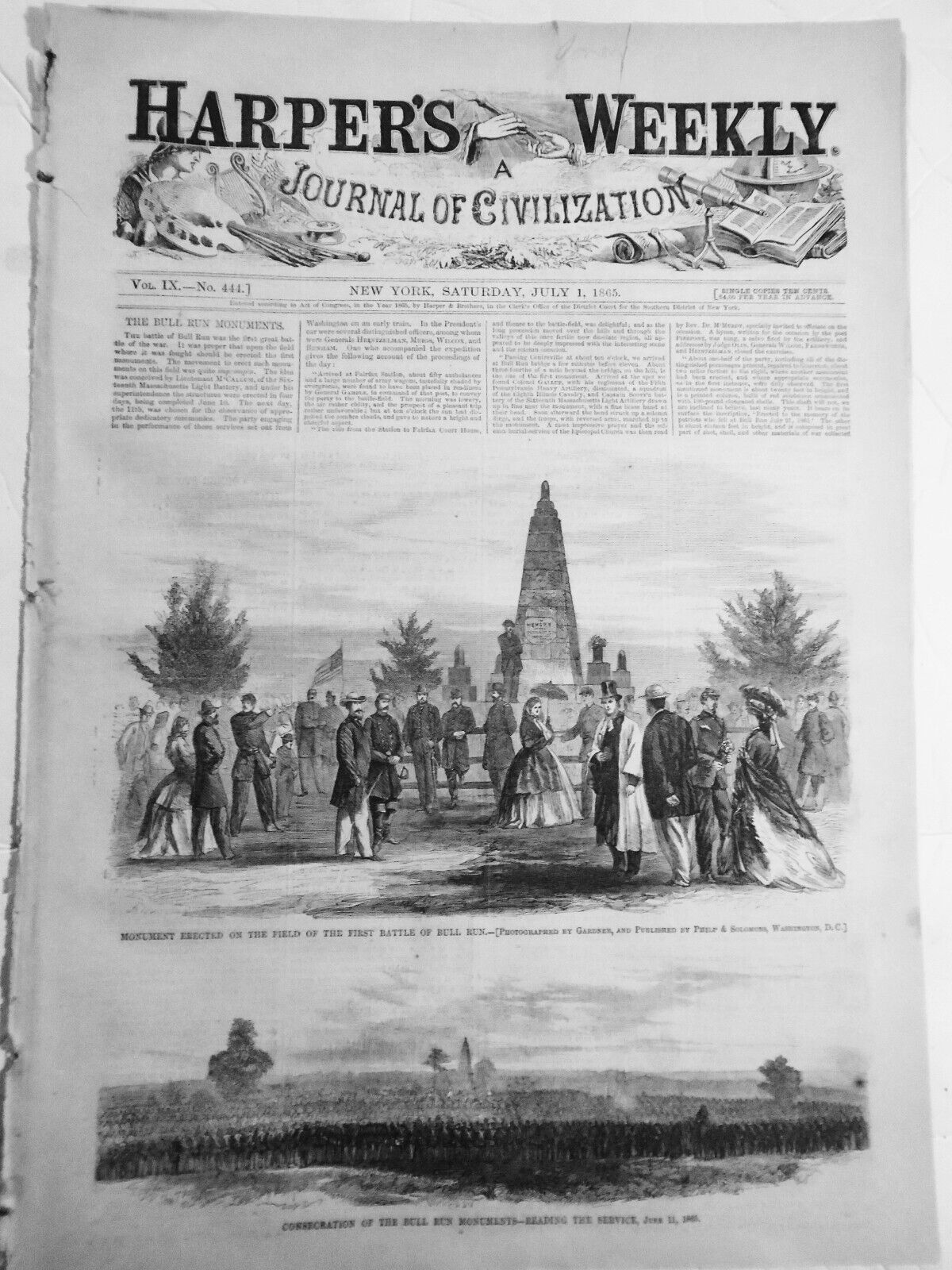 Original Harper's Weekly July 1, 1865 Complete issue - Trial of Conspirators etc