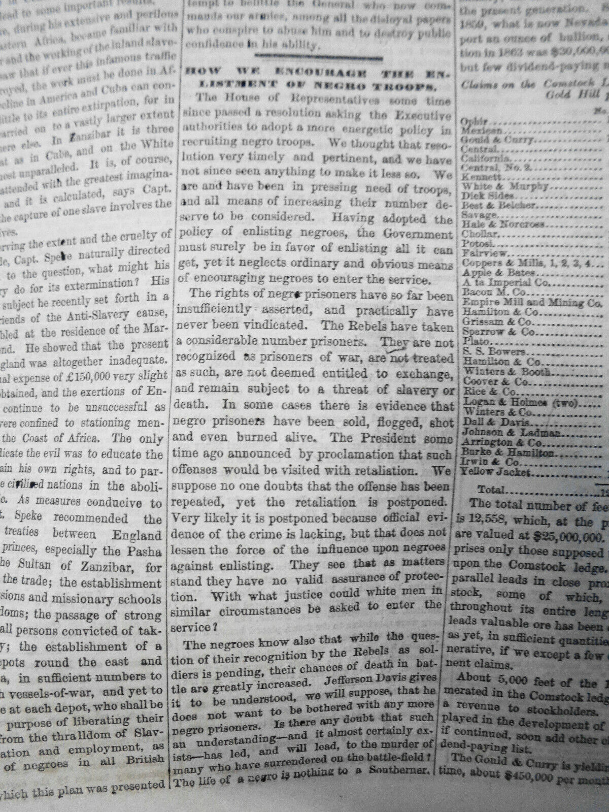 NEW YORK TRIBUNE - APRIL 1, 1864 - Civil War- Enlistment of Negro Troops.