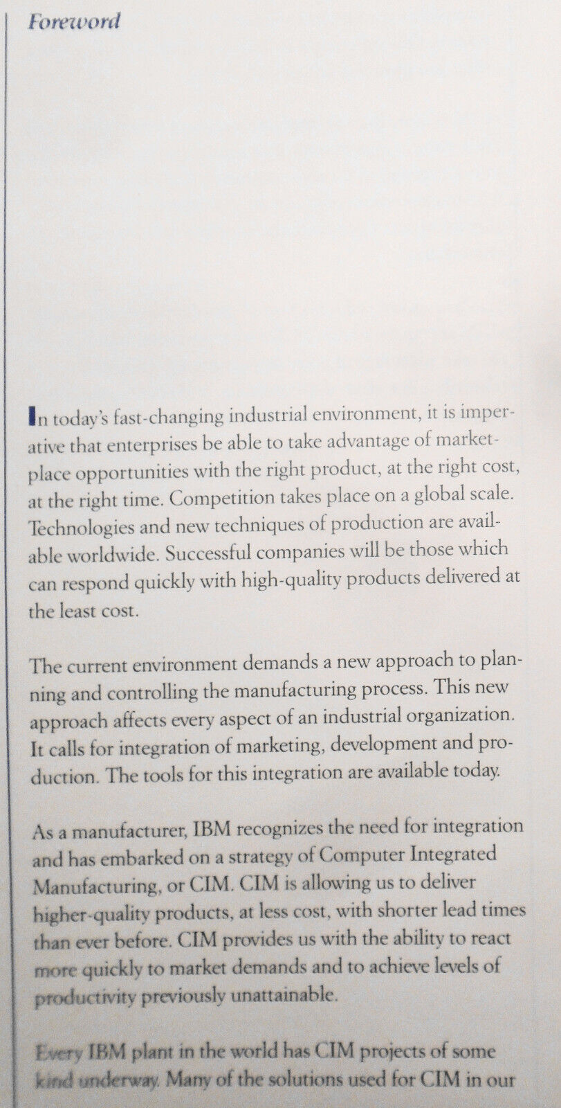 CIM, Computer Integrated Manufacturing - An IBM Perspective. 1988.