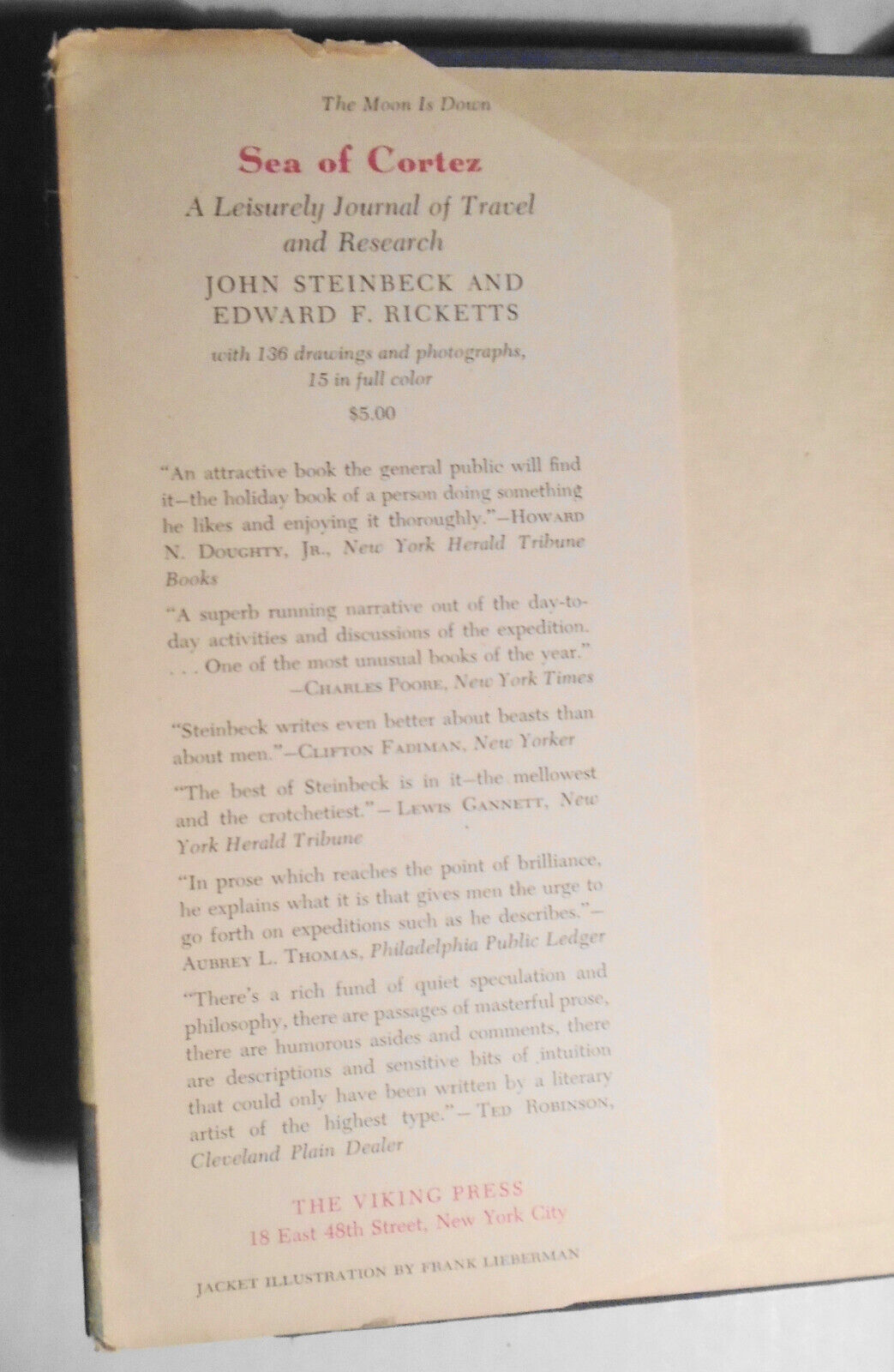 The Moon Is Down Steinbeck, by John Steinbeck. 1942 First edition.