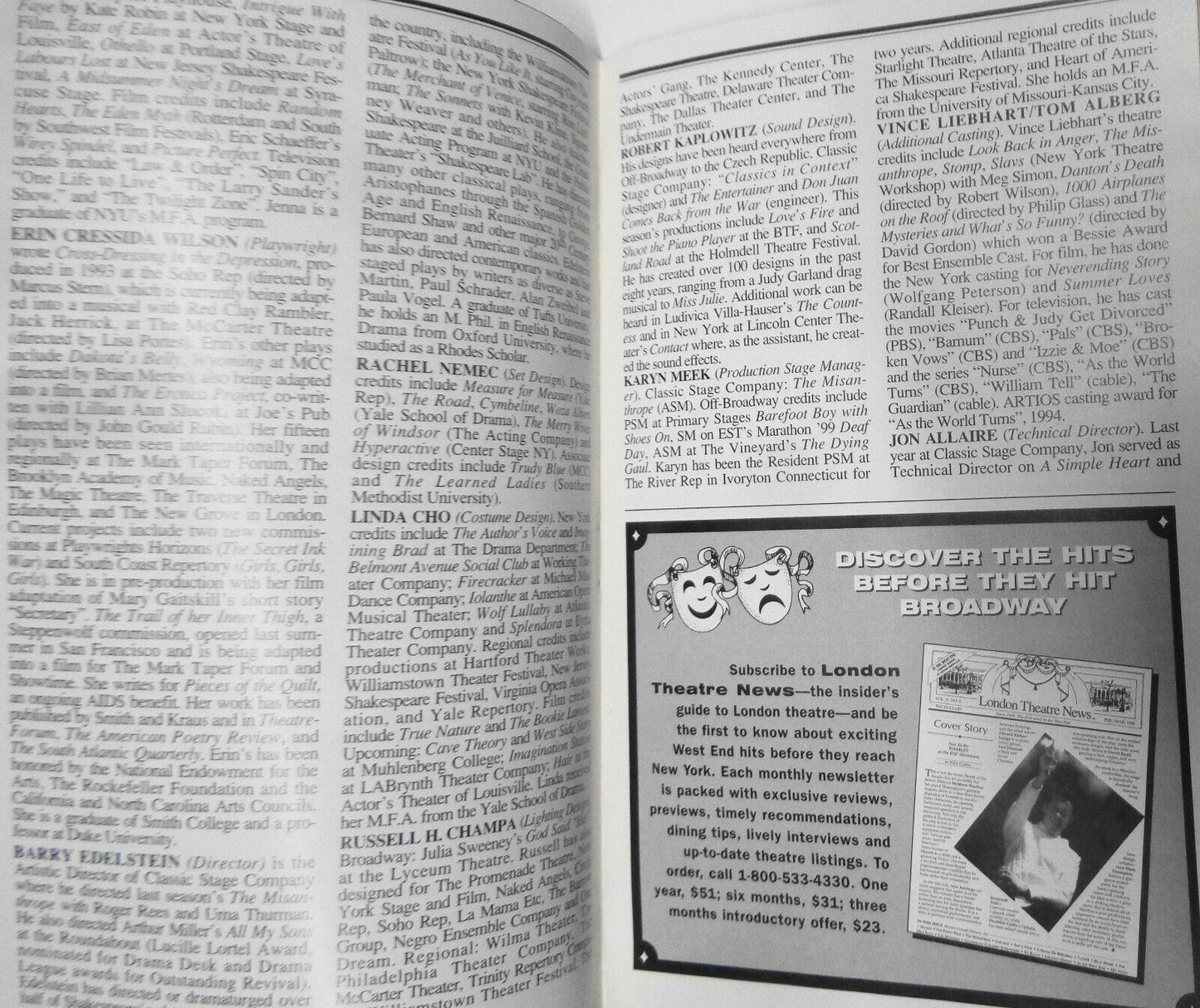 Hurricane - Playbill - Classic Stage Company, NYC December 1999