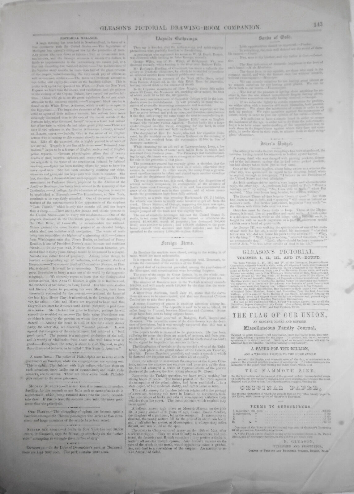 Carew's Statue Of Daniel Webster - 2 prints & story - Gleason's 1850s