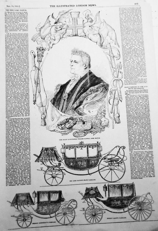 The New Lord Mayor, William Hunter  -- Illustrated London News -  Nov. 15, 1851