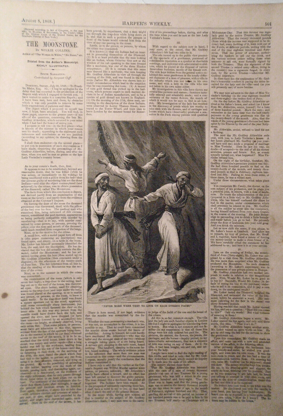 Harper's Weekly August 8, 1868 - Original - Maryland Flood; Polar Bear Hunt, etc