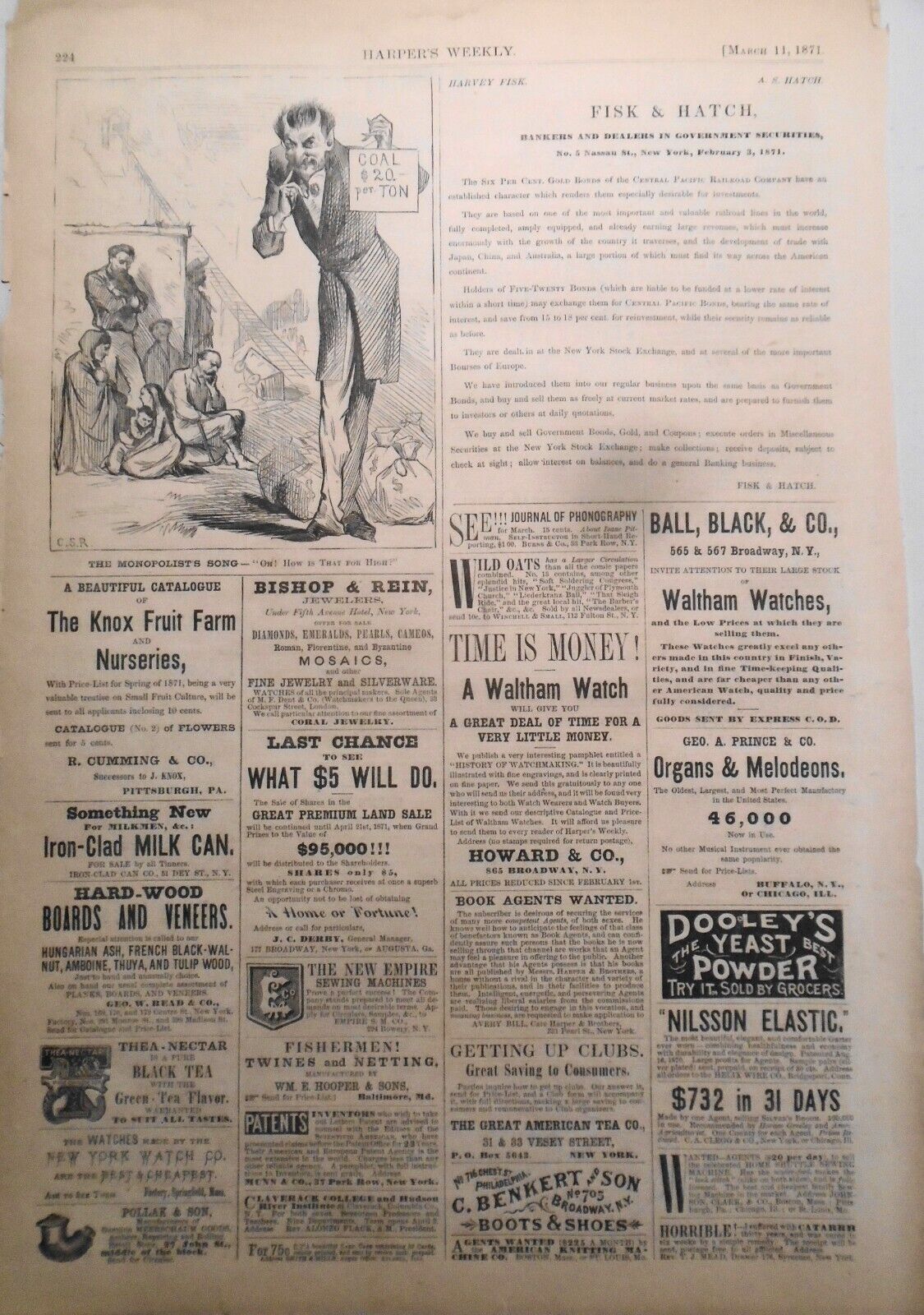 The Monopolist's Song. Oh! How is that for high? Harper's Weekly, March 11, 1871