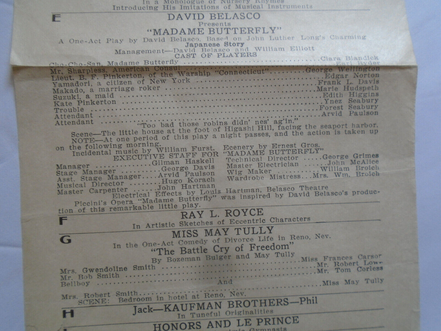 1913 Madame Butterfly - David Belasco Orpheum Theater Los Angeles Clara Blandick