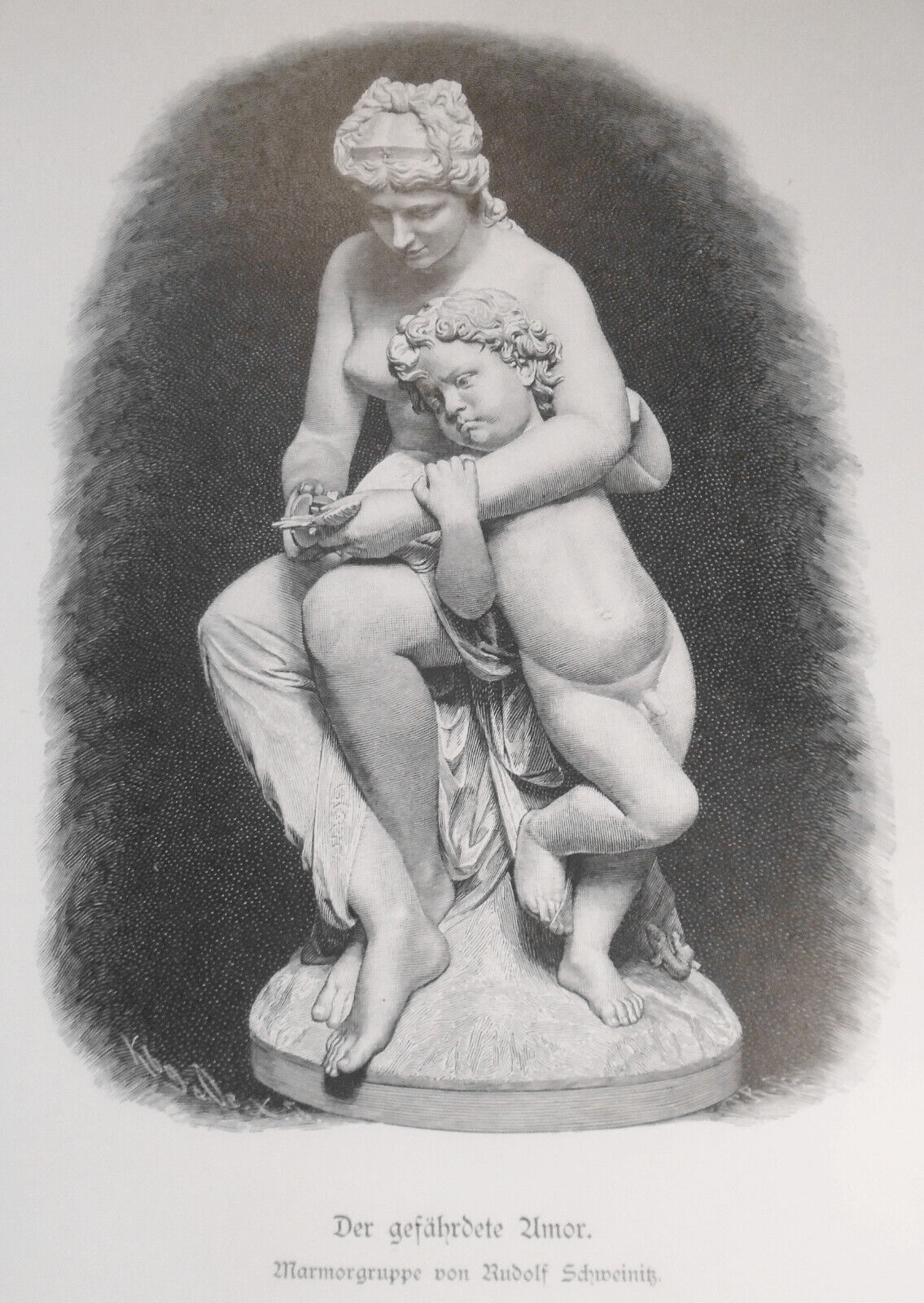 Der gefährdete Amor,  von Rudolf Schweinitz -- 1884 - Original antique print