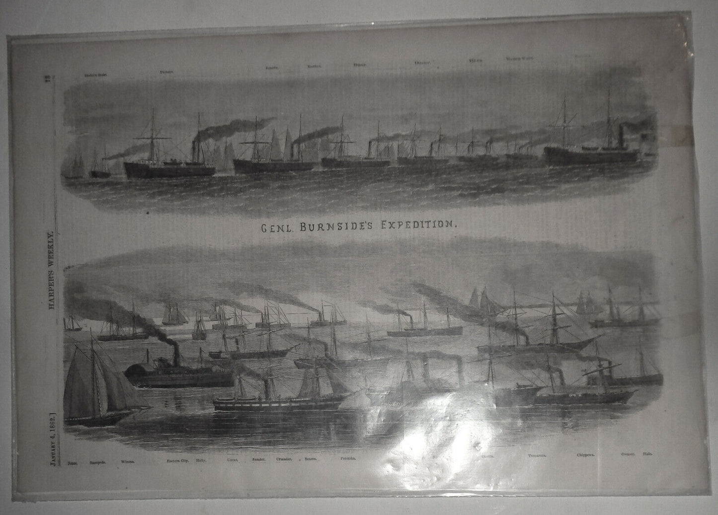 "GENL. BURNSIDE'S EXPEDITION" - HARPER'S WEEKLY JANUARY, 4 1862. Original print