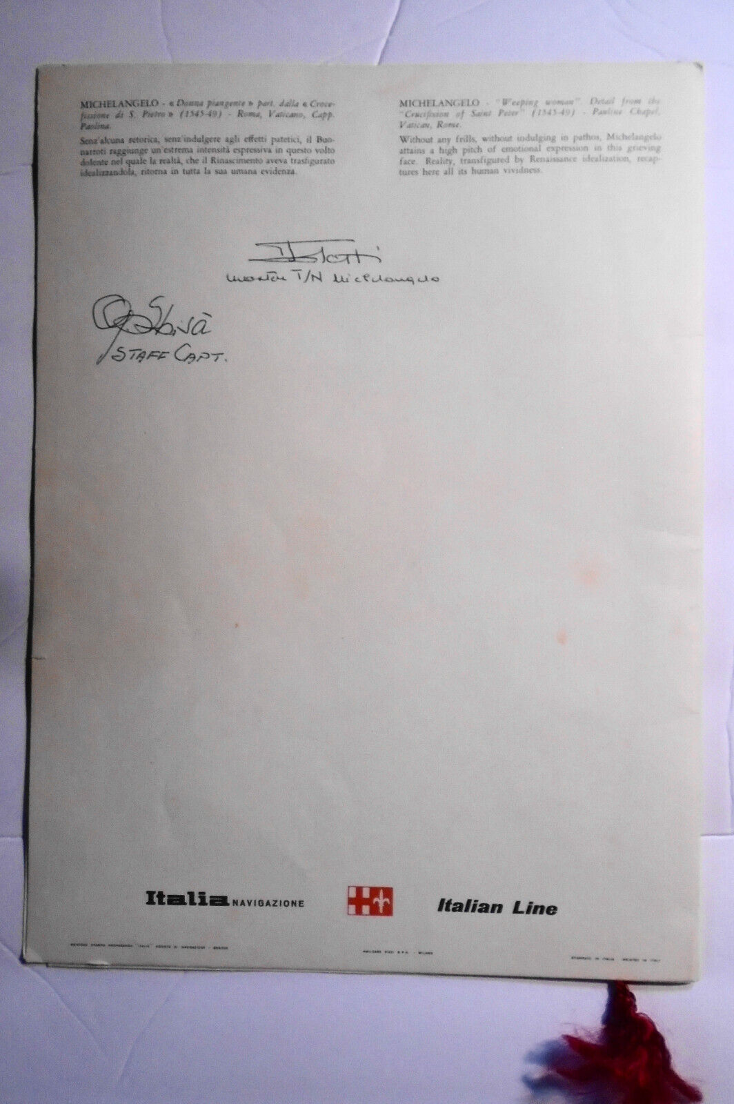 1966 Italian Cruise Ship Menu.