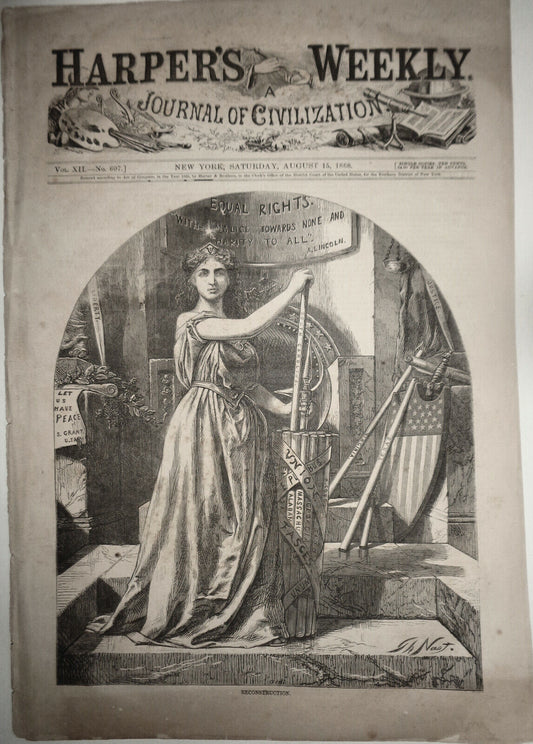 HARPER'S WEEKLY - Aug 15, 1868 original issue - Thomas Nast "Reconstruction"