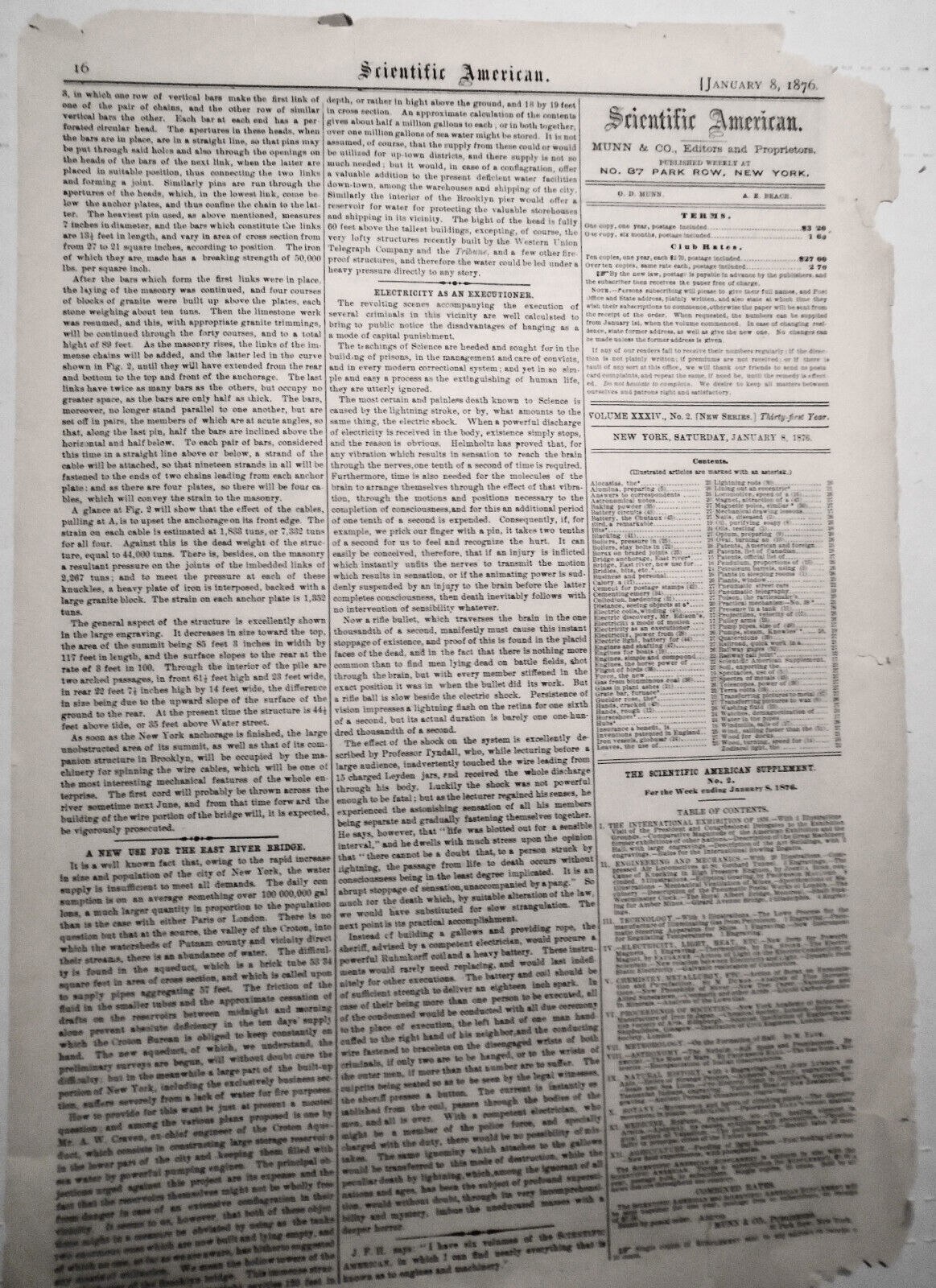 New York Anchorage Of The East River Bridge -Scientific American January 8, 1876