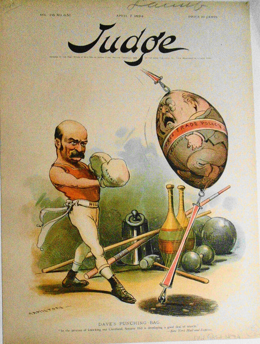 Dave's Punching Bag - Judge Magazine, April 7, 1894 cover - [Free trade policy]