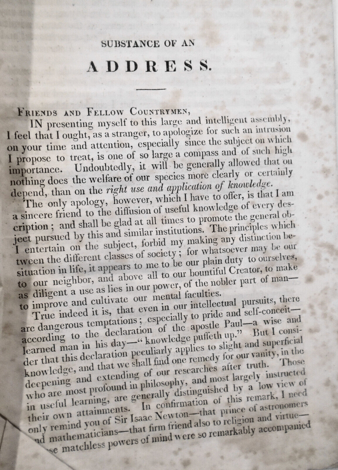 1833 Joseph John Gurney - Substance of Address to the Mechanics of Manchester