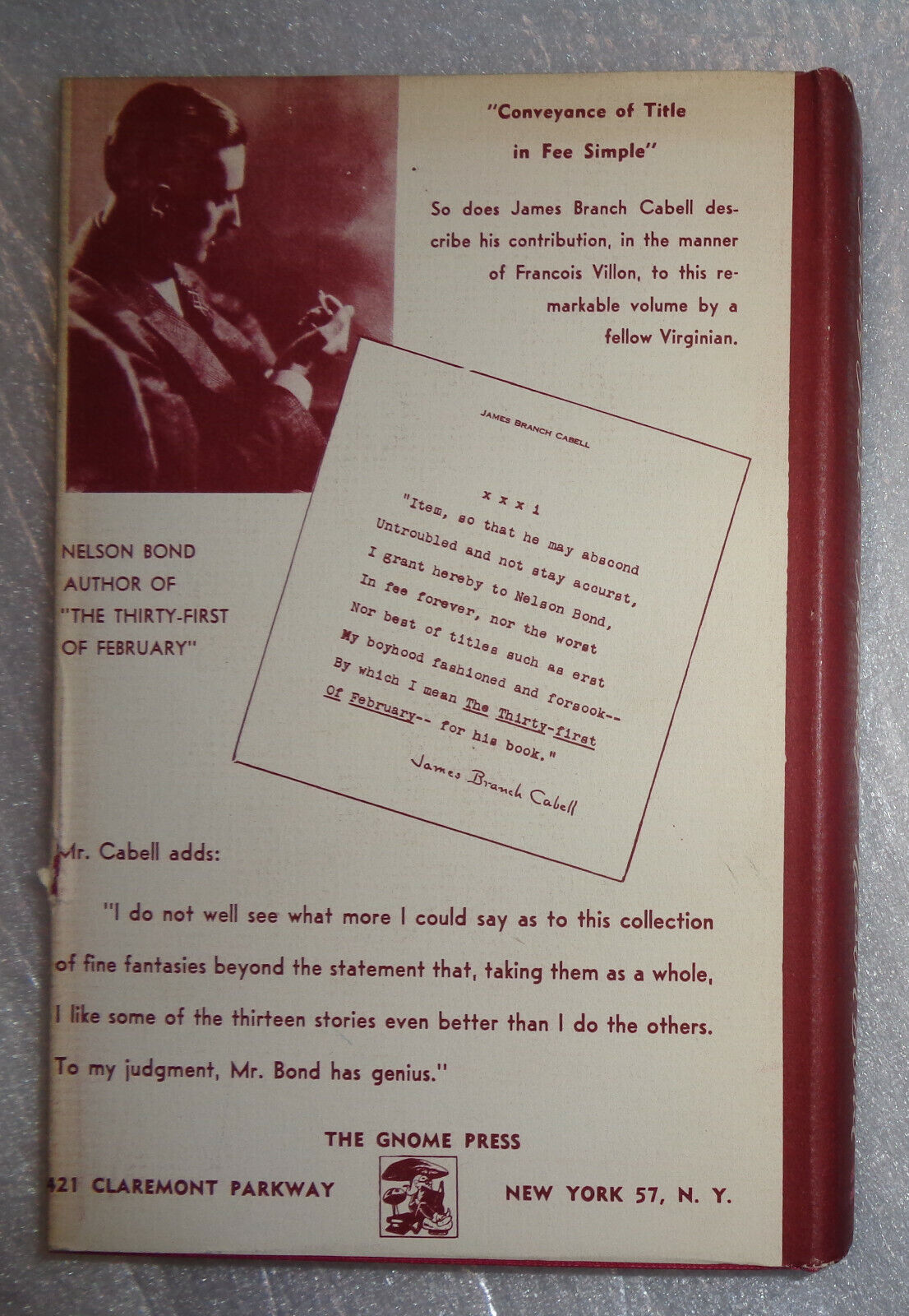 The Thirty-First Of February, by Nelson Slade Bond. First Edition, 1949 1st ptg