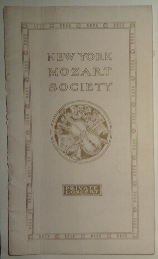 NEW YORK MOZART SOCIETY 1911 PROGRAM -  SECOND PRIVATE CONCERT